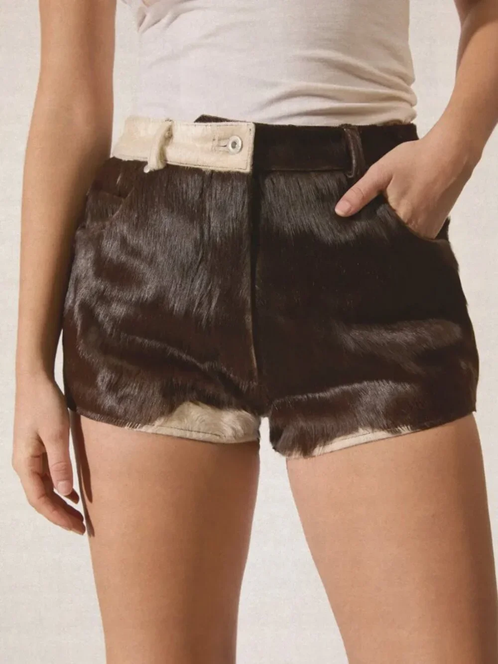 Nasty Gal Animal Print Cow Hide Leather Shorts 4 Brown Cream Western
